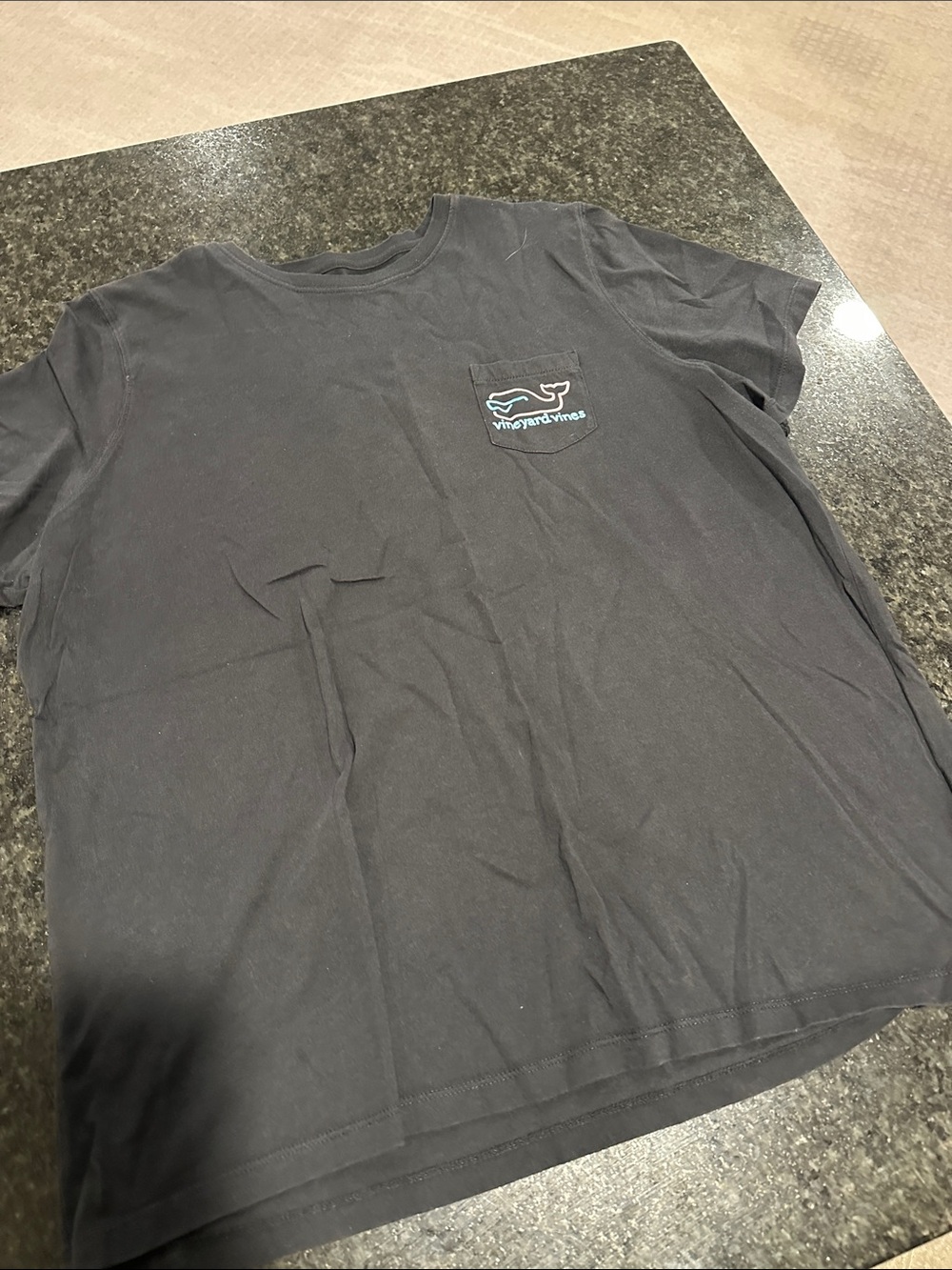 Vineyard Vines Black Short-Sleeve Pocket Tee with Teal Whale